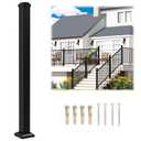 1 Pack 2.56 in. x 2.56 in. x 43 in. Aluminum Deck Railing Post with Screws, Black Textured Outdoor Powder-Coat Finish Stair Post for Decks, Porches & Balconies (1x 43in Post)