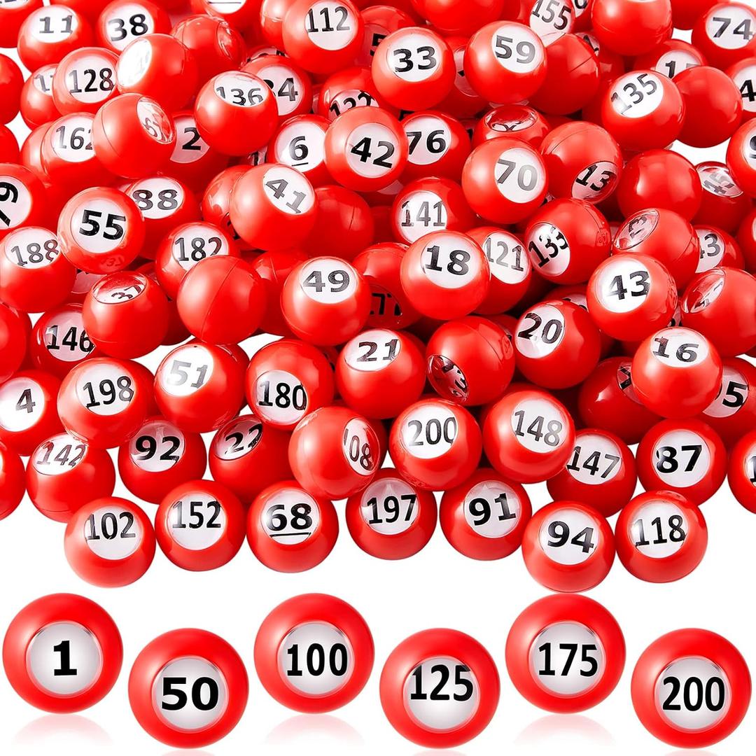 Liliful 200-Piece Raffle Bingo Ball Set - Numbered 1-200 with Easy Read Window, Mini Plastic Balls for Game Night, and Large Group Activities, Red