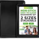 NutriChef 2-Piece Non-Stick Black Cookie Sheets - Versatile & Durable Non-Toxic Carbon Steel Bakeware Sets, Stackable Baking Tray for Cookies, Brownies, Jelly rolls - Oven Safe & Easy Clean (2-Piece Set)