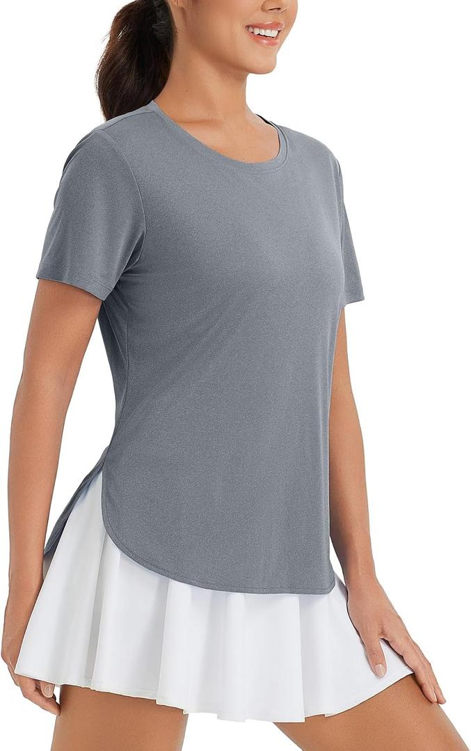 baleaf Women's Short Sleeve T Shirts Tops Running Shirts Sun Protection (Gray, L)