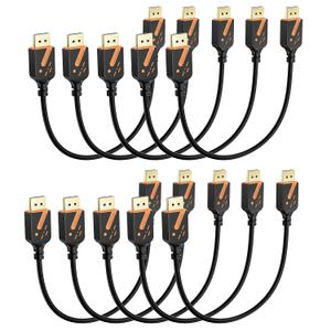 DisplayPort 1.2 Cable, 1FT, 10-Pack, 4K@60Hz, 2K@165Hz | Gold-plated connectors deliver reliable 4K performance. Supports 3D and HDR. Great for gaming, PC, TV, and monitors.