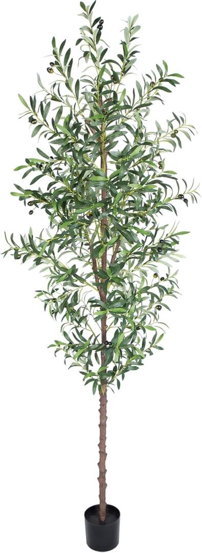 Artificial Olive Tree, 6FT Tall Faux Olive Trees 72in Outdoor Fake Potted Silk Plant with Trunk and Realistic 648 Leaves and 24 Fruits for Modern Office Home Decor Indoor（1pack）
