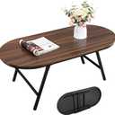 Folding Coffee Table for Small Spaces Wood and Metal Oval Coffee Tables No Assembly Low Table for Living Room, Home, Office, Rustic Brown