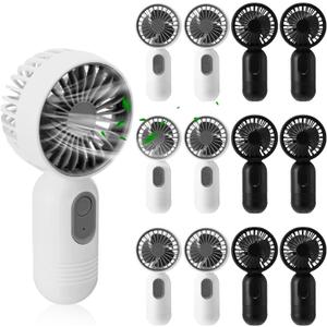 12 Pack Mini Portable Handheld Fan Bulk for Travel 3 Speeds, Rechargeable USB Battery Operated, Small Personal Eyelash Fans for Women Men Indoor Outdoor(Black White,Classic Style)