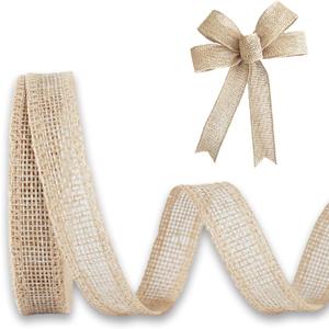 Burlap Ribbon 1/2 inch X 10 Yard Natural Linen Woven Ribbon DIY Handmade Edging Production Wreath Holiday Decoration Gift Ribbons for Gift Wrapping Jute Linen Ribbons