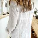 Astylish Womens V Neck Roll up Sleeve Button Down Blouses Tops (White, M)