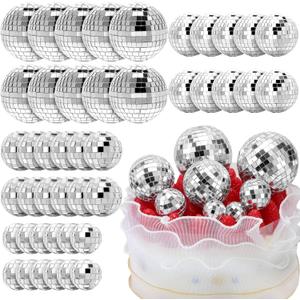 Geetery 70 Pcs Disco Ball Cake Topper Various Sizes Reflective Mirror Silver Mini Small Disco Ball Cake Decorations for Centerpiece 70s 80s Birthday Party Wedding Decor