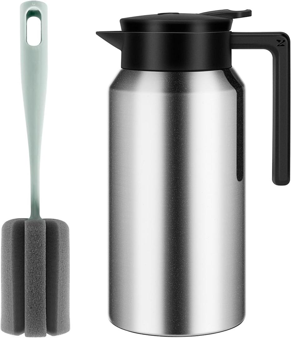 ShineMe Coffee Carafe, 40oz(1.2L) Stainless Steel Thermal Coffee Carafe for Keeping Hot/Cold, Travel Size Insulated Pitcher for Coffee, Tea, Water, Beverage Dispenser