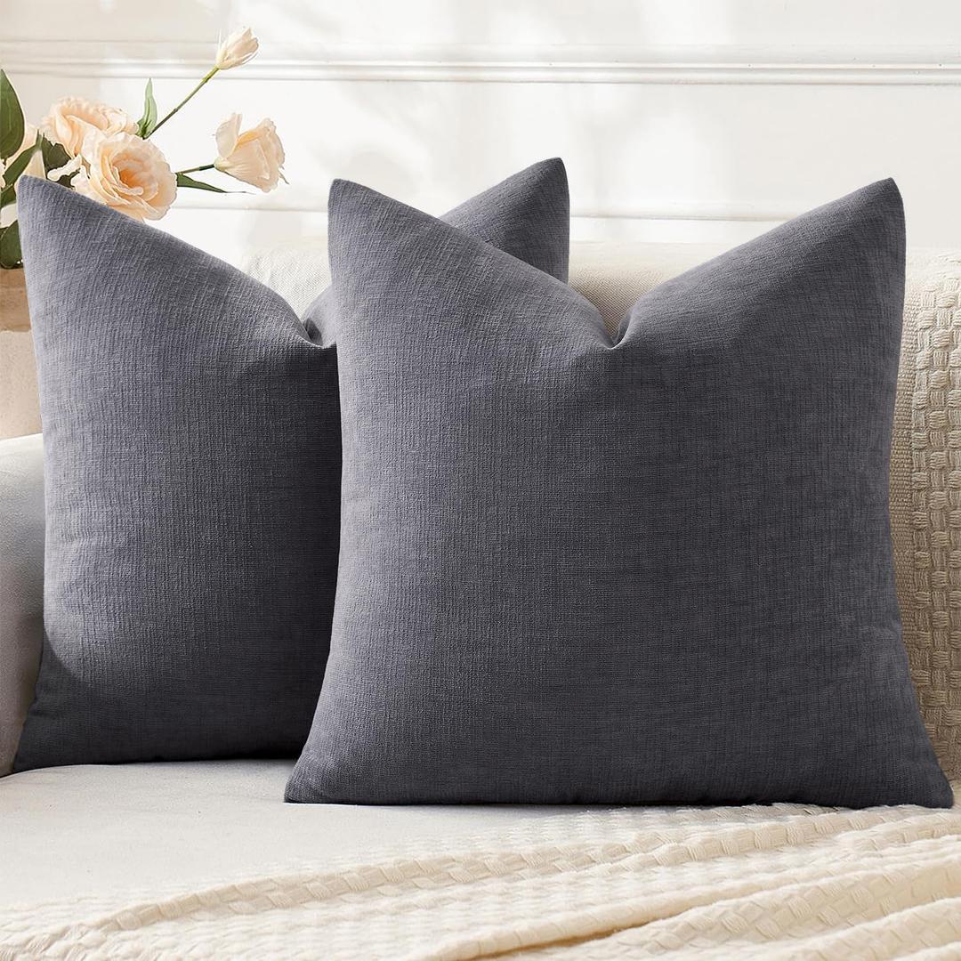MIULEE Grey Couch Pillow Covers 20x20 Inch, Set of 2 Soft Chenille Decorative Square Throw Pillow Covers Farmhouse for Sofa Living Room Bed