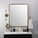 ANDY STAR Gold Bathroom Mirror for Wall, 30x36 Brushed Gold Rounded Rectangle Mirror for Vanity in SUS304-Anti-Rust, Wall-Mounted Horizontal/Vertical 1 Deep (Brass)
