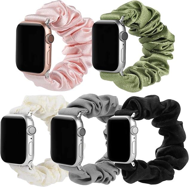 5 Pack Scrunchie Band Compatible with Apple Watch Bands 38mm 40mm 41mm Women, Scrunchy Bracelet Strap for iWatch, Small