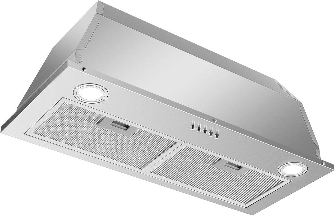 Range Hood Insert 30 Inch Stainless Steel Built-in Kitchen Hood with 600CFM, Ductless/Ducted Range Hood, Push Button Control, 3-Speed Fan, 2 Pcs Aluminum Filters