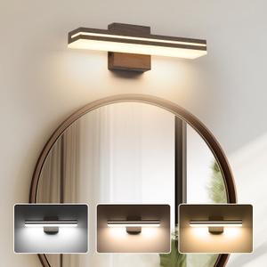 SineRise LED Modern Bathroom Vanity Light Fixtures (16-Inch, 3000K/4000K/6000K, Dimmable), Brown Wood Painted Modern Acrylic Bathroom Wall Lighting Fixtures Over Mirror