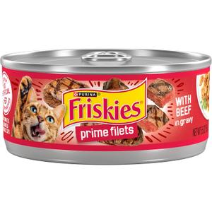Purina Friskies Prime Filets with Beef in Wet Cat Food Gravy - (Pack of 24) 5.5 oz. Cans, BBD:12/2027