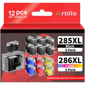 285XL 286XL Ink Refill Kit Replacement for Canon 285XL 286XL PG-285XL CL-286XL Ink Cartridge for PIXMA TS7720 TS7722 TR7820 Printer (6BK/2C/2M/2Y, 12 Pack)