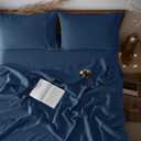 LBRO2M 100% Linen Sheet Set Deep Pocket Fit Up to 19" Bed Sheets Sets, Natural Flax Beddings Soft, Breathable, Comfortable for All Year Round 4 Pcs Sheet Set (Queen, Navy Blue)