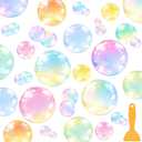 Fullhawl 30 Pcs Watercolor Bubble Non Slip Bathtub Sticker Watercolor Bubble Anti Slip Shower Sticker Shower Floor Nonslip Decal Applique Adhesive Decal Tread with Scraper for Bathtub Bathroom Floor