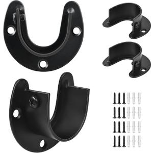 Closet Rod Bracket, Heavy Duty Closet Rod Holders, Stainless Steel Pole Socket for 1-1/4 Inch Rods, Black Curtain Rod Holders (4 Pack)