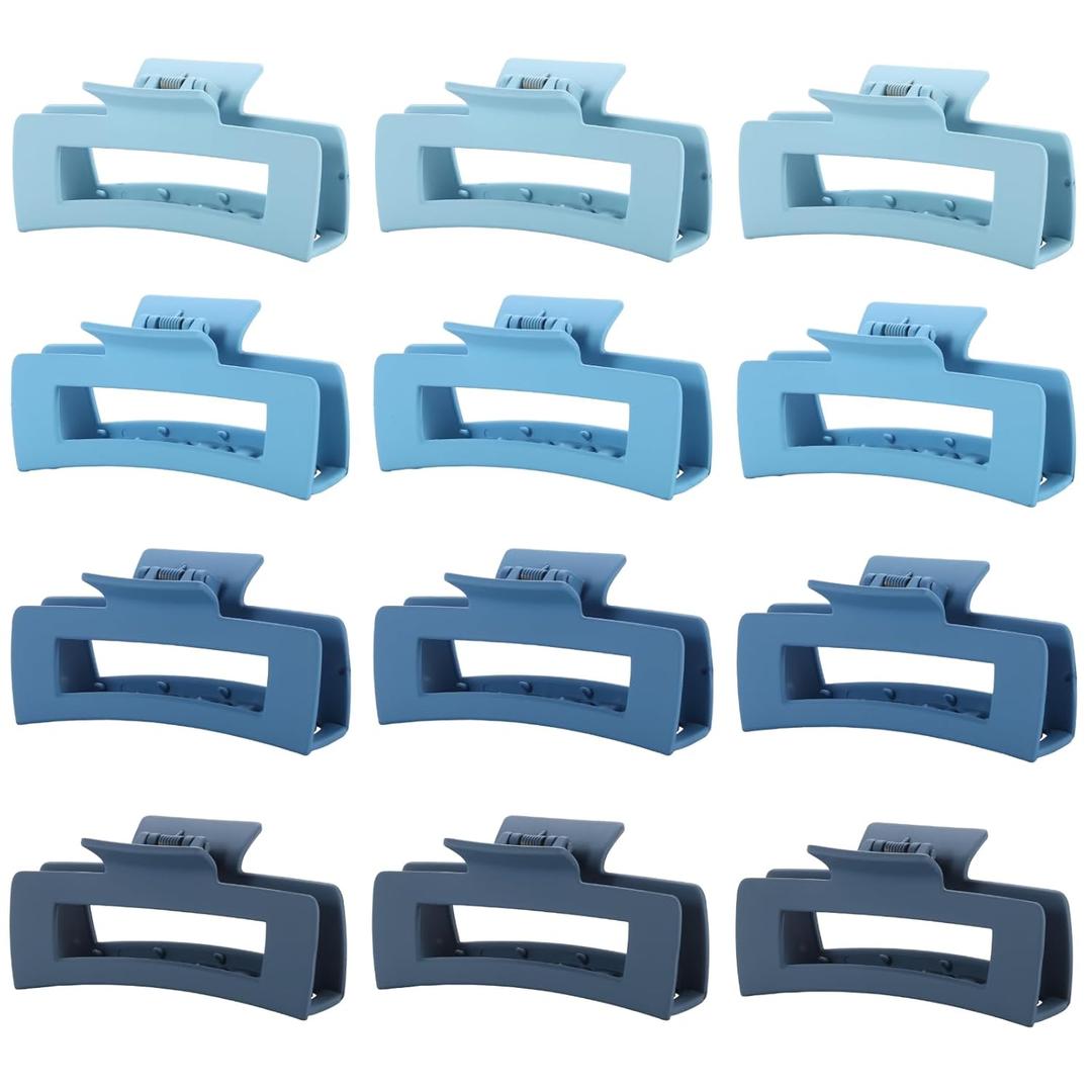 12 Pcs Blue Large Square Hair Claw Clips for Women, 4.3-Inch Matte Rectangle Claw, Strong Hold Non-slip Hair Clips for Thick & Thin Hair