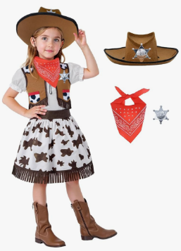 Cowgirl Costume Girls,Kids Cowgirls Brown Western Cowboy Outfit Set with Hat Halloween Costumes Party Dress Up S