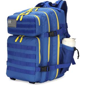 25L Tactical Military Backpack Small Travel Rucksack for Men and Women Assault Pack Bug Out Bag Molle Daypack Gym Backpack with Bottle Holder (Blue Yellow)