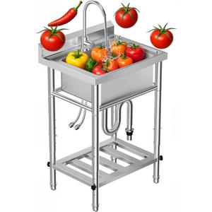 23"W Compact Utility Sink 18/8 Stainless Steel Portable Ergonomic Sinks with 4-Height Adjustable & 360 Swivel Faucet Laundry Room Kitchen Garage Outdoor BBQ RV Basement Hobby Room Bathroom