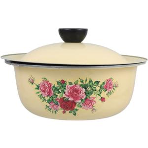 Luxshiny 800ml Vintage Enamel Mixing Bowl with Lid 7Inch/18cm Rustic Kitchen Enamel Pot for Dough Kneading Salad Fruit Washing Kitchen Prep (Random Pattern)