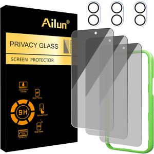 Ailun 3 Pack Privacy Screen Protector for iPhone 17 [6.3 inch]+ 3 Pack Camera Lens Protector with Installation Frame,Dynamic Island Compatible,Anti Spy Tempered Glass[9H Hardness]-HD
