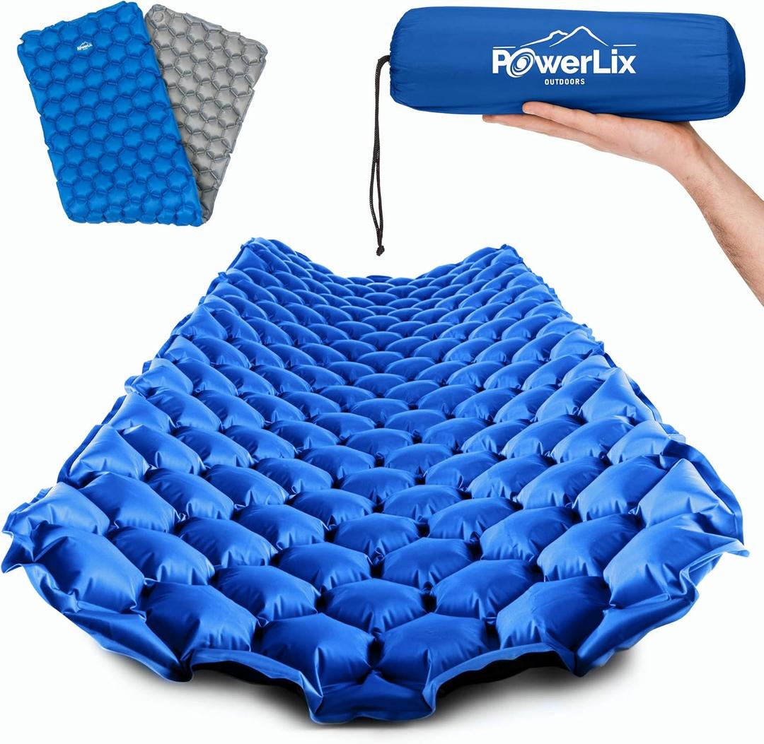 POWERLIX Camping Sleeping Pad - Ultralight Inflatable Camping Mattress Sleeping Mat for Backpacking, Hiking, Compact Lightweight Sleeping Pad for Camping, Inflation Bag/Repair Kit Included (Blue & Grey)