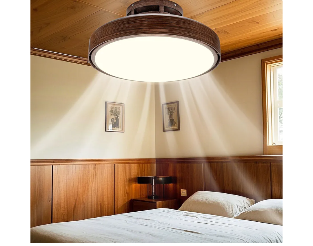 Bladeless Ceiling Fan with Light and Remote, Grained Modern Enclosed Ceiling Fan, Dimmable Led Bladeless Fan Light, Low Profile Flush Mounted Fan Indoor