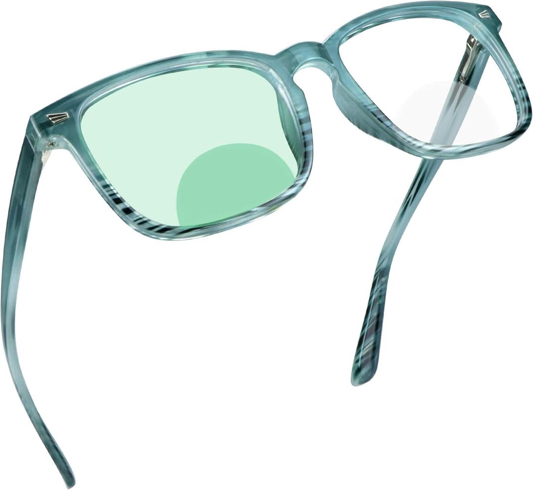 YEIN Bifocal Reading Glasses with Blue Light Blocking Lenses, Bifocal Reader for Women and Men, Vintage Square frame with Spring Hinge (+0.00/+2.00 magnification)