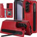 Asuwish Phone Case for Samsung Galaxy Z Fold 7 Wallet Cover with S Pen SPen Slot Flip Credit Card Holder Stand Slim Rugged PU Leather Mobile Purse Cell Accessories ZFold Z7 G Fold7 7Z Women Men Red