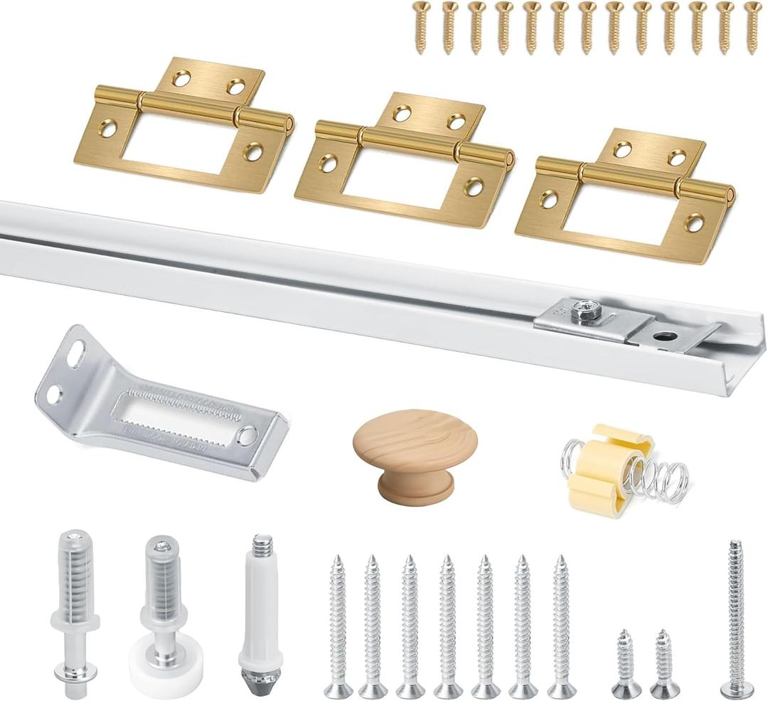 24 Inch Bifold Door Hardware Kit with Track, Closet Door Track Repair Tool Kit, Metal Track Kit for Bi-fold Door Use (24 Inch)