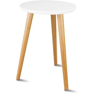 Uneedem Wood Mid Century Plant Stand for Indoor Plants, Modern Table, Tall Holder for Flower Pots, Small Round Side/End Table (A2 White, High: 16.5")