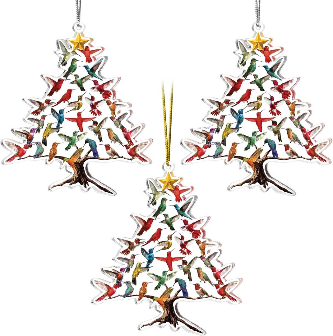 Hummingbird Christmas Ornament, Colorful Acrylic Hummingbird Ornament, Stacked Hummingbirds Gifts for Women, Bird Lovers, Humming Bird Decor, Xmas Home Decorations, 4.4x3.7 in (3PCS)