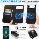 SHIELDON Removable Wallet Case for iPhone Air 6.5" 2025 | Genuine Leather, Folio Magnetic Cover, Wireless Charging, RFID Blocking Card Holder, Kickstand, Shockproof Phone Shell - Retro Black