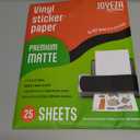 JOYEZA Premium Printable Vinyl Sticker Paper for Inkjet Printer - 25 Sheets Matte White Waterproof, Dries Quickly Vivid Colors, Holds Ink well- Tear Resistant - Inkjet & Laser Printer