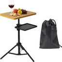 Tinysun Adjustable 2-Tier TV Tray Table, Folding Portable Couch Tray with No Assembly Required, Armrest Snack Table for Sofa Bed & Laptop Use, Multi-Surface Side Table for Living Room (Walnut)