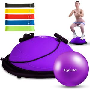 kisnbld Half Balance Ball Trainer, Inflatable 19/23 Inch Half Exercise Ball with Resistance Bands and Pilates Ball, Non-Slip 660lbs Capacity Yoga Ball for Home Gym Full Body Workouts