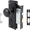 Toptotoo Mortise Lock Set for Interior Door, Vintage Antique Door Knobs with Lock and Skeleton Key, Old Door Knob Replacement Fits 1-3/8 in 1-3/4 in, Classic Oil Rubbed Bronze Finish