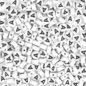 4 x 300Pcs Letter Beads A 4X7mm White Alphabet Beads Acrylic Round Shape Loose Beads for Name Bracelets Necklaces Key Chains DIY Jewelry Making (A)
