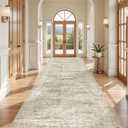 4x12 Runner Rug for Hallway, Low-Pile Wide Runner for Entryway, Long Washable Non-Slip Kitchen Rug, Soft Modern Home Decor Mat for Living, Laundry Room(4'x12', Brown/Ivory)