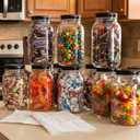 novelinks 32 oz Clear Plastic Jars with Lids, 6 Pack Large Plastic Mason Jars with Lids 32oz, Reusable Quart Containers for Kitchen Organization (6 Pack,Black)