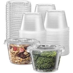 {4 oz, 200 Sets} Clear Diposable Plastic Portion Cups With Lids, Small Mini Containers For Portion Controll, Jello Shots, Meal Prep, Sauce Cups, Slime, Crafts, Disposable Souffle Cups & Much more