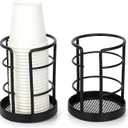 HillSpring Metal Bathroom Cup Dispenser, Sturdy Storage Holder for 3/4 oz Small Disposable Paper Cups, Black Paper Cup Dispenser for Mouthwash 2 Pack