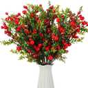 16 Pcs Artificial Pomegranate Branches 25.6 Inches Faux Pomegranate Flower Stem Small Fake Berries Branches for Christmas Decorations Wedding Home Vase Party Decorations