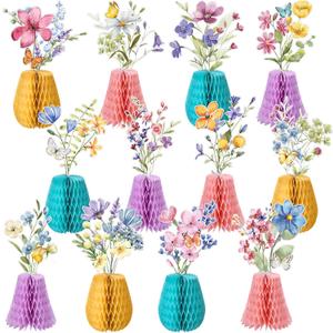 Vicenpal 12 Pcs Wildflowers Honeycomb Centerpieces Spring Wildflowers Party Decorations 3D Spring Table Decor Flower Centerpieces for Easter Birthday Party Office Home Decorations