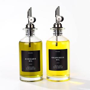 Molimoli Oil and Vinegar Dispenser with Metal Pour Spout, Weighted Pourer, Glass Bottle Dispenser for Kitchen, Olive Oil Cruet, Glass Olive Oil Bottle |350ml, Set of 2 (Black)
