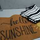 Moucuny 2 Pcs Summer Hello Sunshine Coir Door Mat 24'' x 35'' Black and White Striped Outdoor Rug 16'' x 28'' Yellow Sunshine Coir Doormat Non Slip Seasonal Welcome Doormat for Porch Front Decor