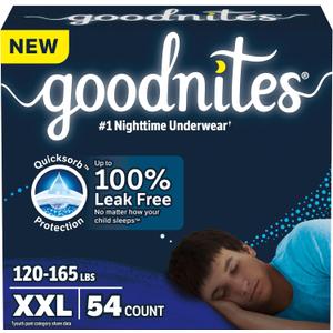Goodnites Boys' Nighttime Underwear, Size XXL (120-165 lbs), 54 Ct